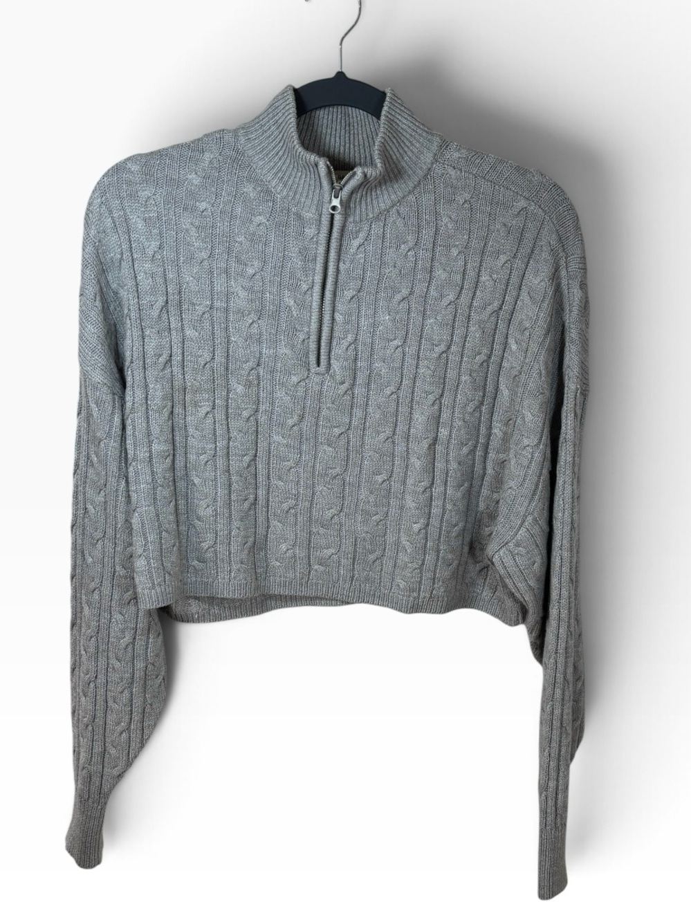 Garage Sierra Half Zip Cable Knit Cropped Sweater Grey Size M Cotton Blend